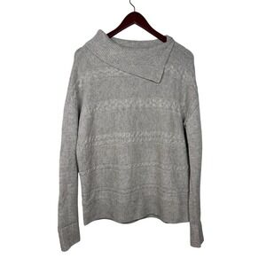 Rachel Zoe M Split Neck Sweater Heather Gray 100% Cashmere Cable Knit Pullover